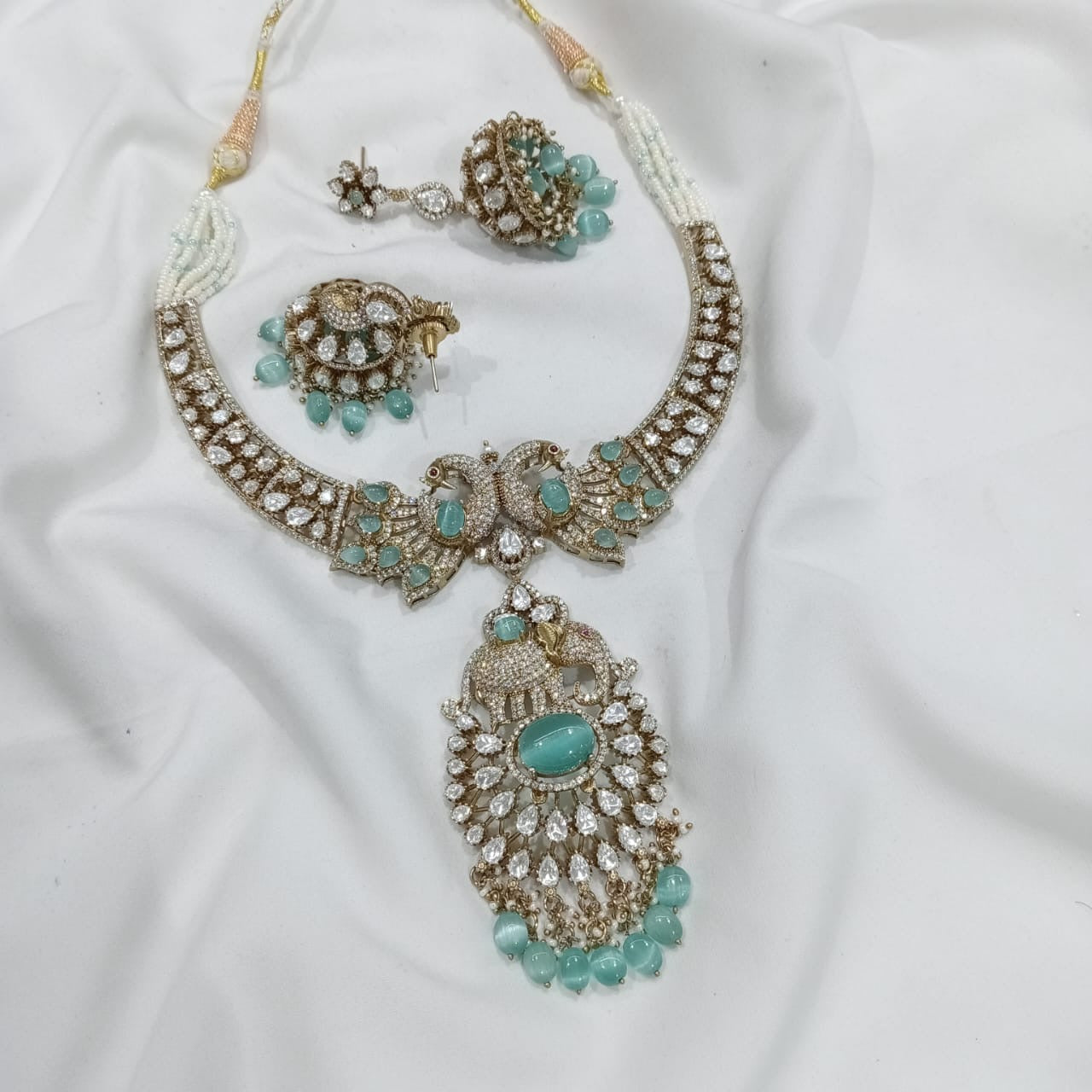 Victorian Polish with AD & Moissanite Stones Necklace