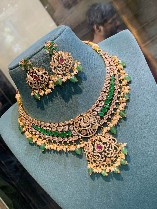 Victorian Polish with AD Stones Necklace - Nakshatra Jewels