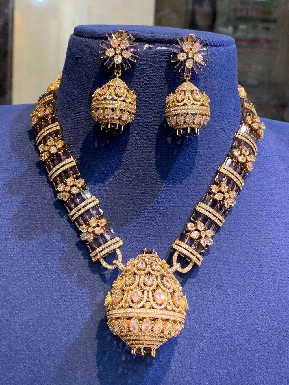 Victorian Polish with AD Stones Bridal Necklace - Nakshatra Jewels