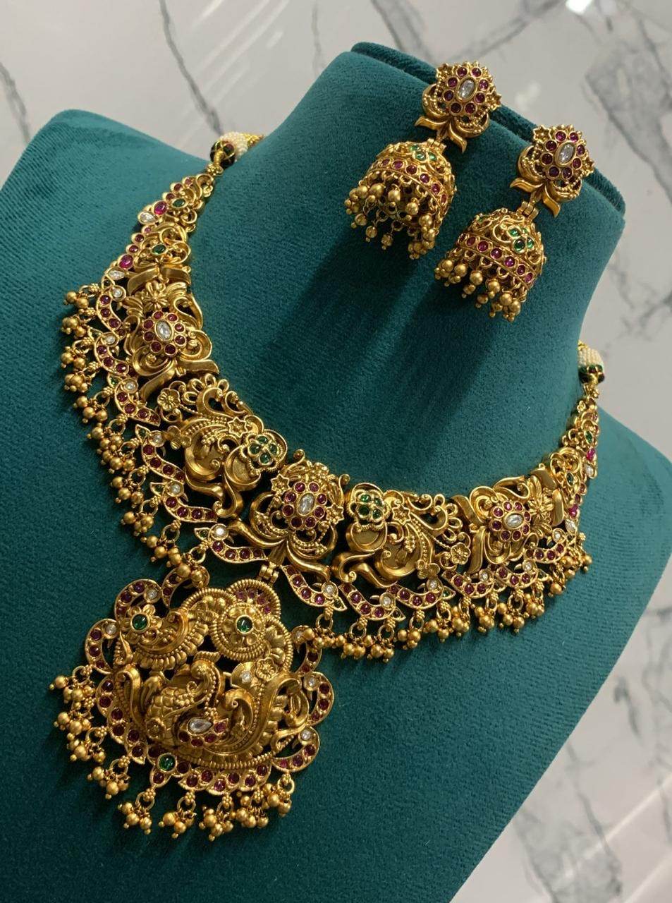Nagasi Work with Kempu Stones Bridal Necklace