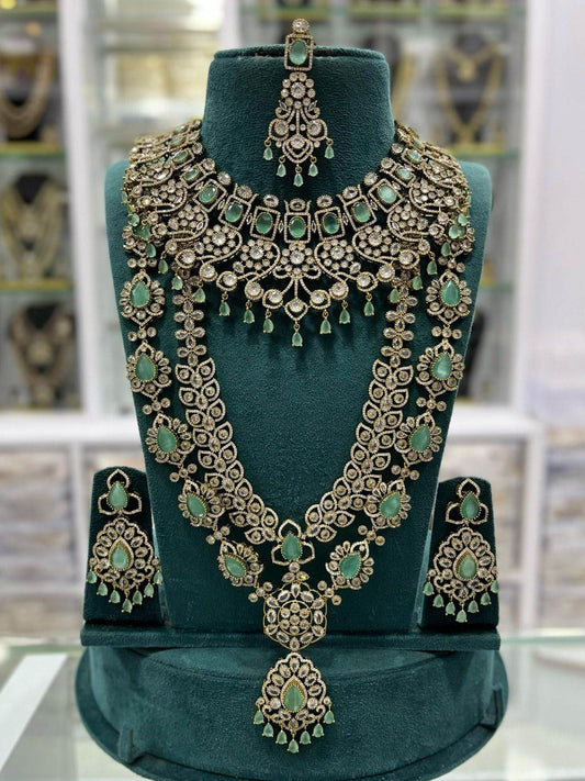 Victorian Polish with Moissanite Stones Bridal Combo set - Nakshatra Jewels