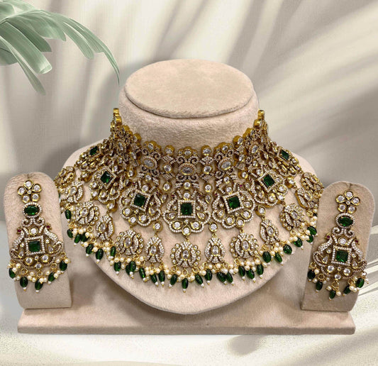 Victorian Polish with AD Stones Bridal Choker - Nakshatra Jewels