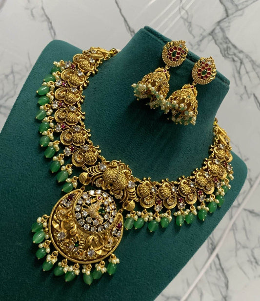 Nakshi Work with AD Stones Bridal Necklace - Nakshatra Jewels