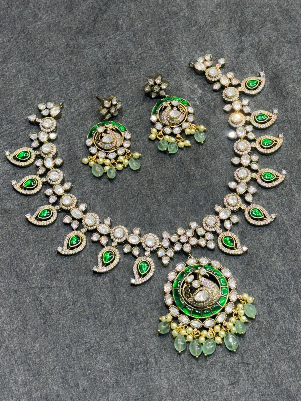 Victorian Polish with Moissanite & Kundan Stones Bridal Necklace
