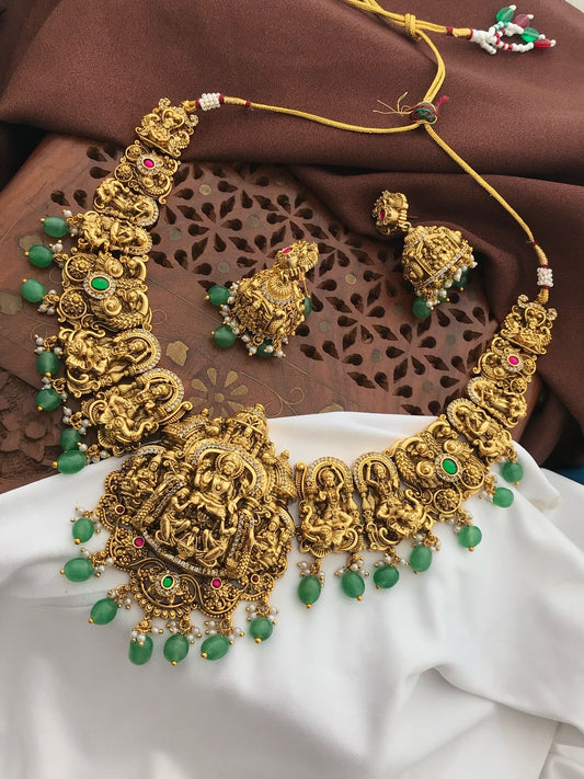 Nakshi Work with Kempu Stones Necklace