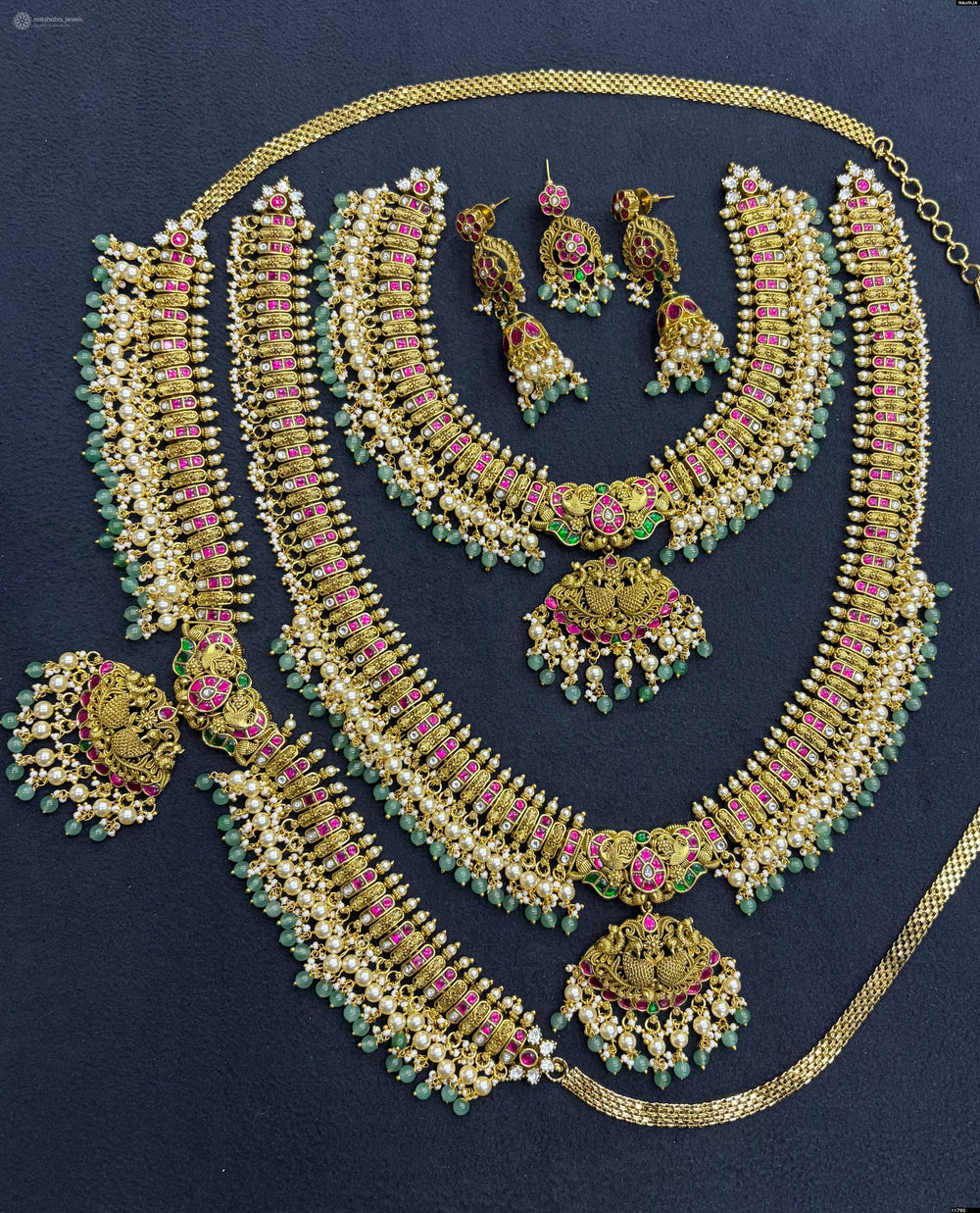 Nakshi Work with Kundan Stones Bridal Combo Set