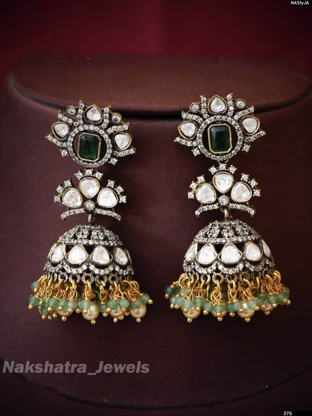 Victorian Polish AD & Moissanite Stones Earrings - Nakshatra Jewels