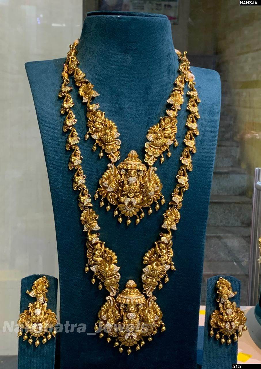 Nakshi Work with AD Stones Bridal Combo Set (Gold Replica) - Nakshatra Jewels