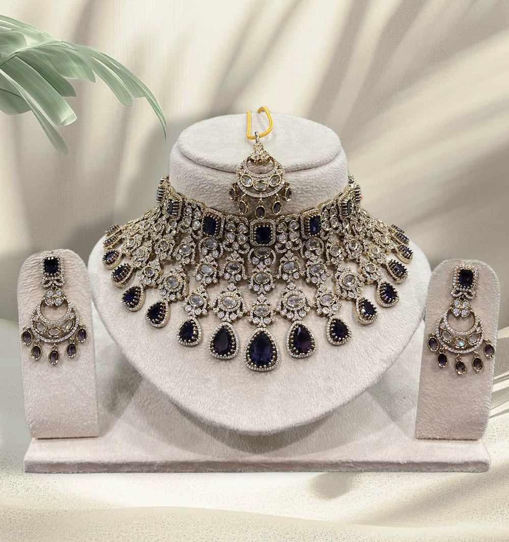 Victorian Polish with AD & Mossianite Stones Bridal Choker