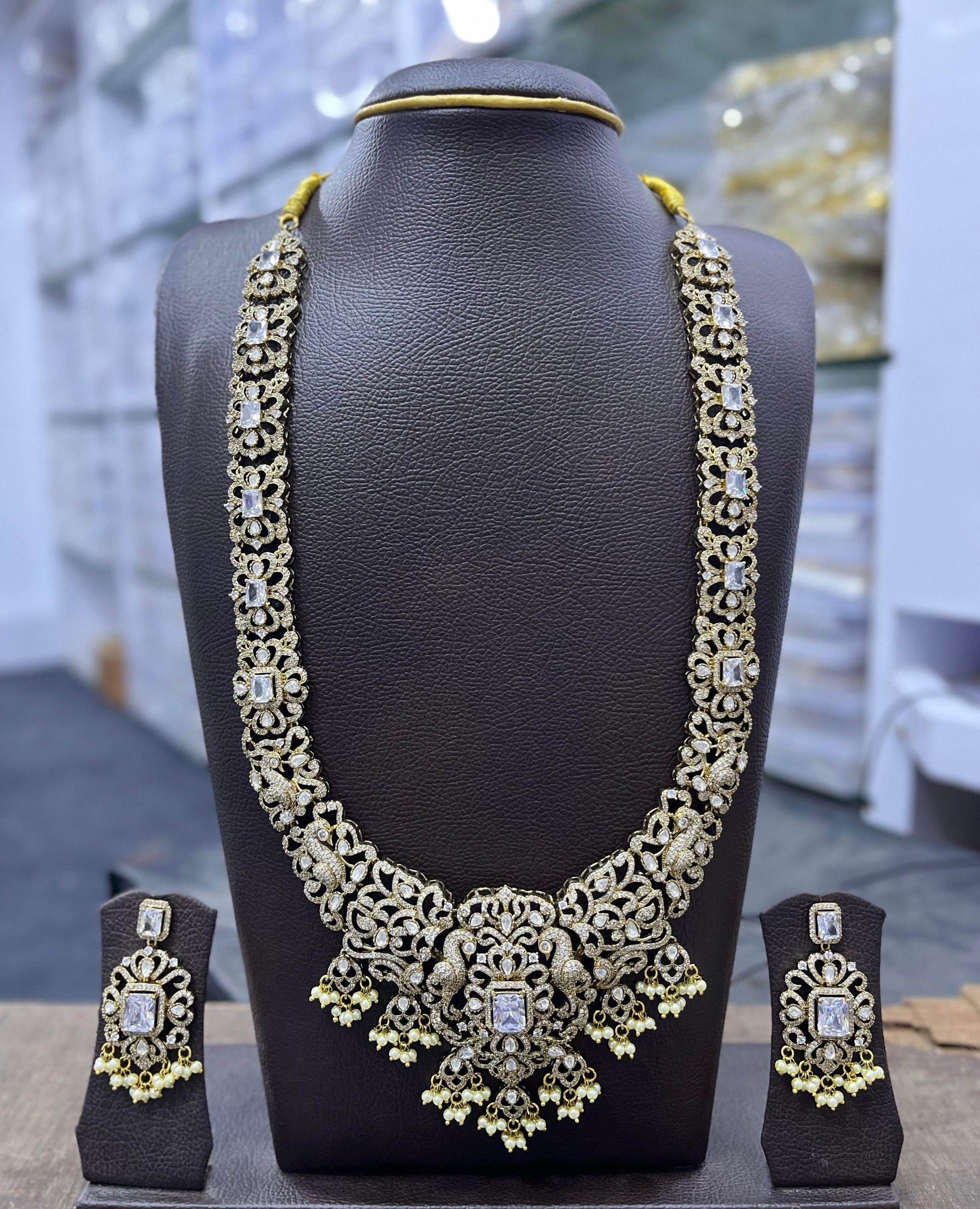 Victorian Polish Moissanite and AD Stones Bridal Haram - Nakshatra Jewels