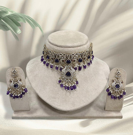 Victorian Polish AD Stones Bridal Neck Set