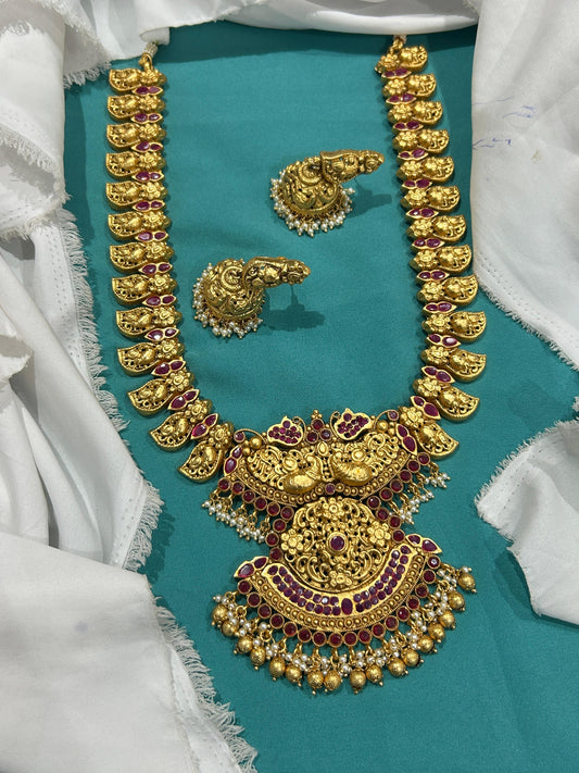 Nakshi Work with Kempu Stones Bridal Haram