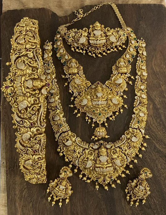 Nakshi Work with AD Stones Bridal Set (Gold Replica)