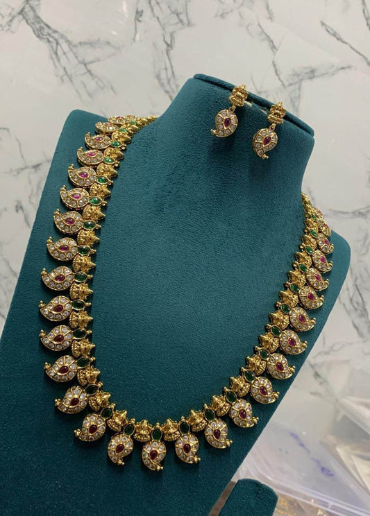 Nagasi Work with Kempu Stones Haram - Nakshatra Jewels