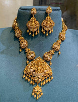 Nakshi Work with AD Stones Bridal Necklace (Gold Replica) - Nakshatra Jewels