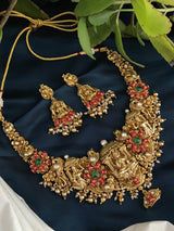 Nakshi Work with AD & Coral Studded Necklace - Nakshatra Jewels