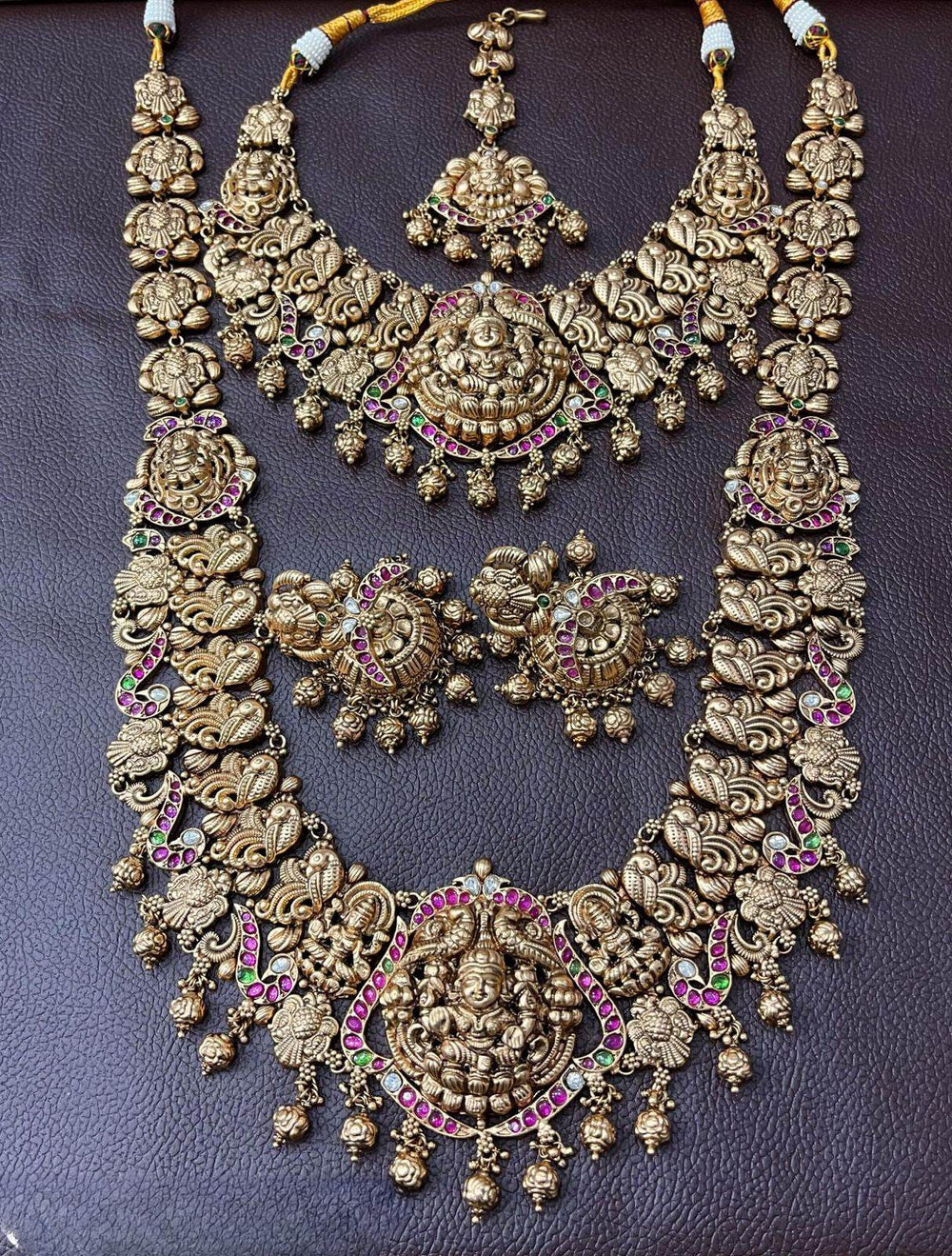 Nakshi Work with Kempu Stones Bridal Combo Set - Nakshatra Jewels