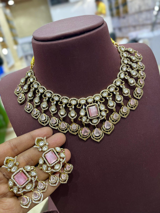 Victorian Polish AD Stones Bridal Neck Set