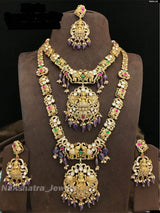 Victorian Polish with Nakshi Work Bridal Combo Set (Jaadu Kundan Stones) - Nakshatra Jewels