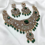 Victorian Polish with AD & Moissanite Stones Necklace (Diamond Replica) - Nakshatra Jewels