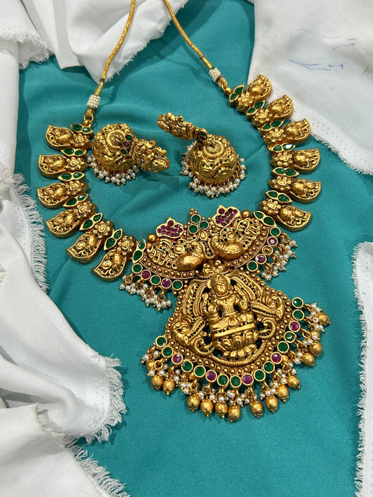 Nakshi Work with Kempu Stones Bridal Necklace