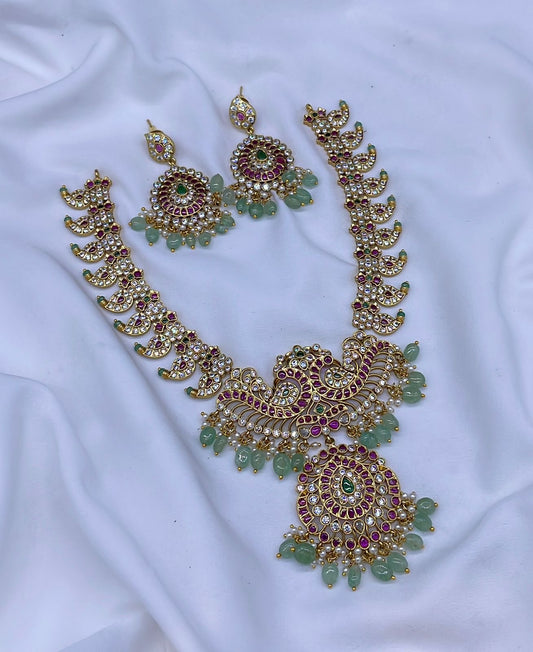 Nakshi Work with Kempu and AD Stones Bridal Necklace