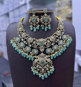 Victorian Polish Moissanite and AD Stones Bridal Necklace - Nakshatra Jewels