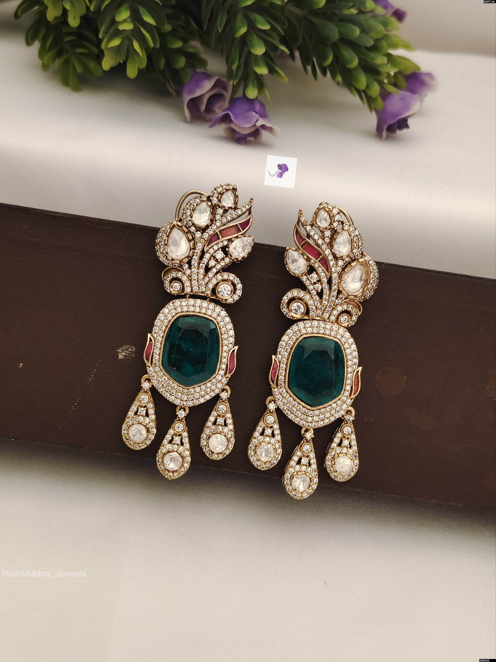 Vcitorian Polish AD & Moissanite Stones Earrings - Nakshatra Jewels