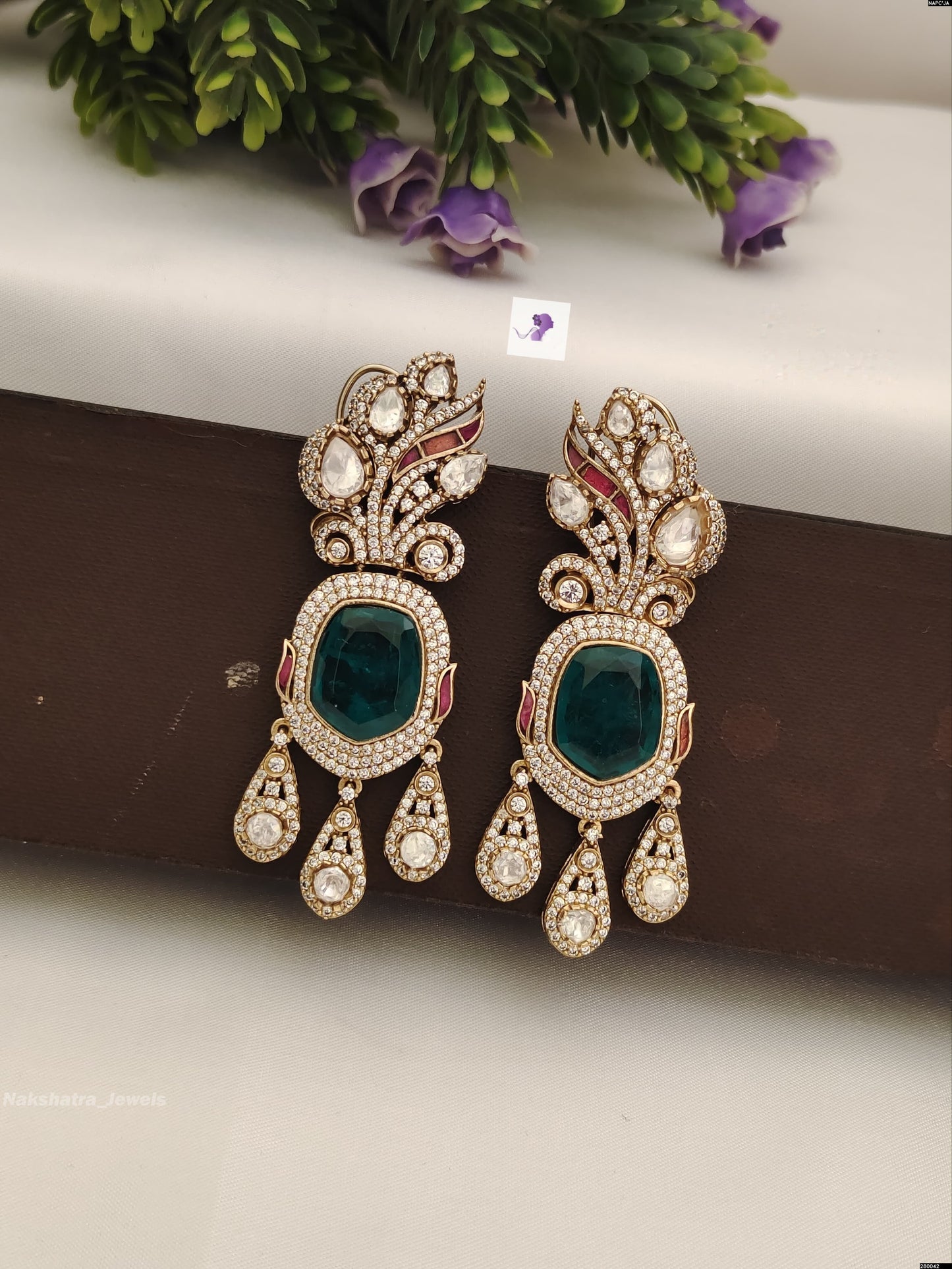 Vcitorian Polish AD & Moissanite Stones Earrings