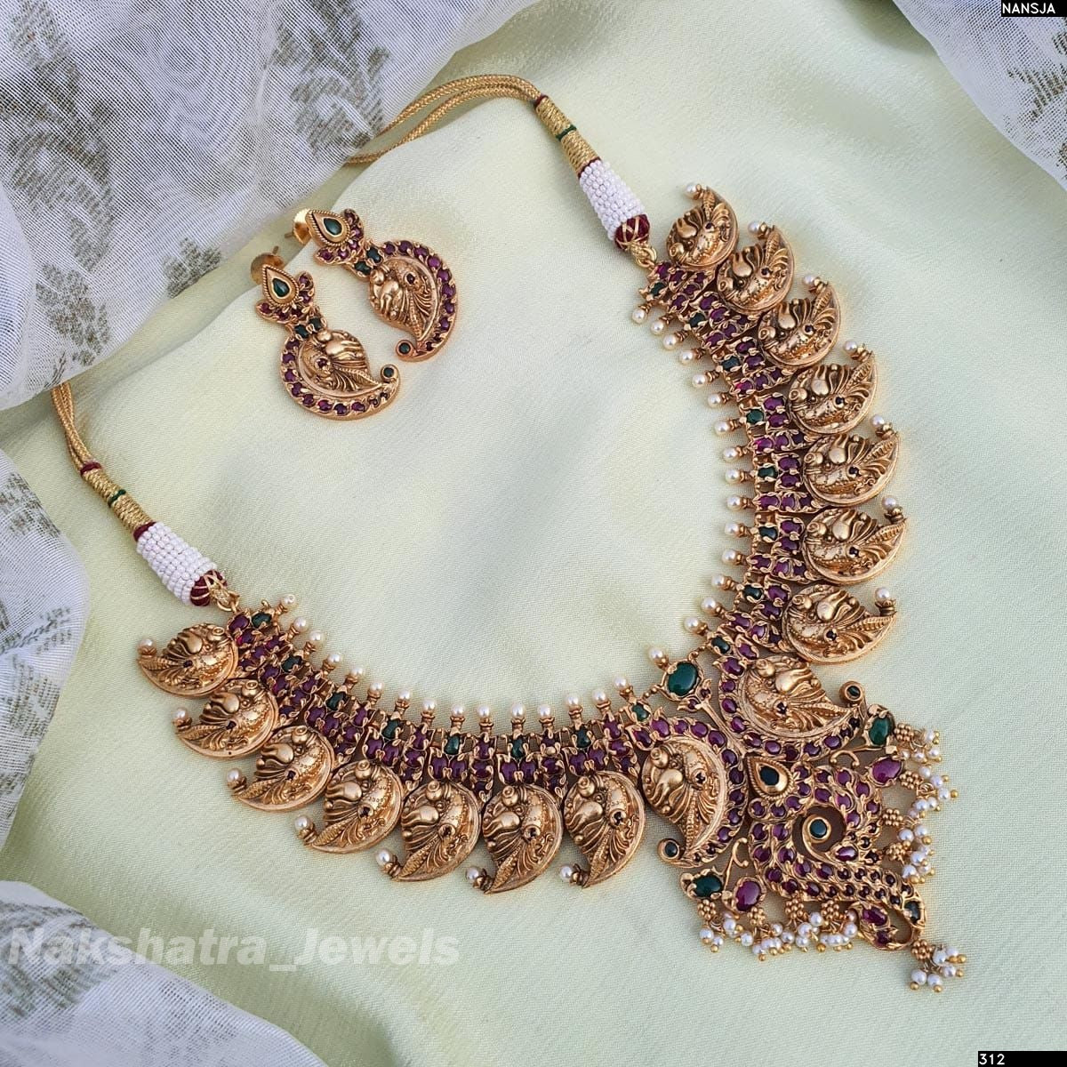 Nagasi Work with Kempu Stones Bridal Necklace