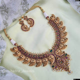 Nagasi Work with Kempu Stones Bridal Necklace - Nakshatra Jewels