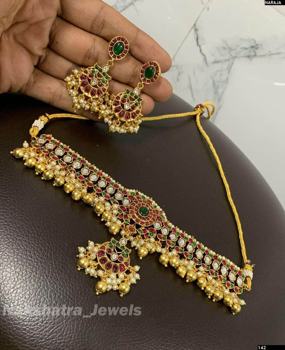 Premium Matt with Kempu Stones Choker - Nakshatra Jewels