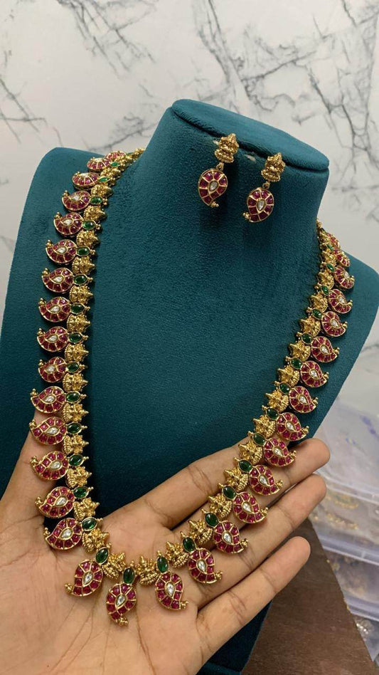 Nagasi Work with Kempu Stones Haram - Nakshatra Jewels