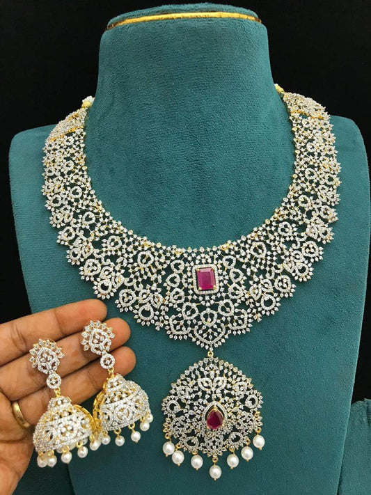 American Diamond Stones Bridal Necklace - Nakshatra Jewels