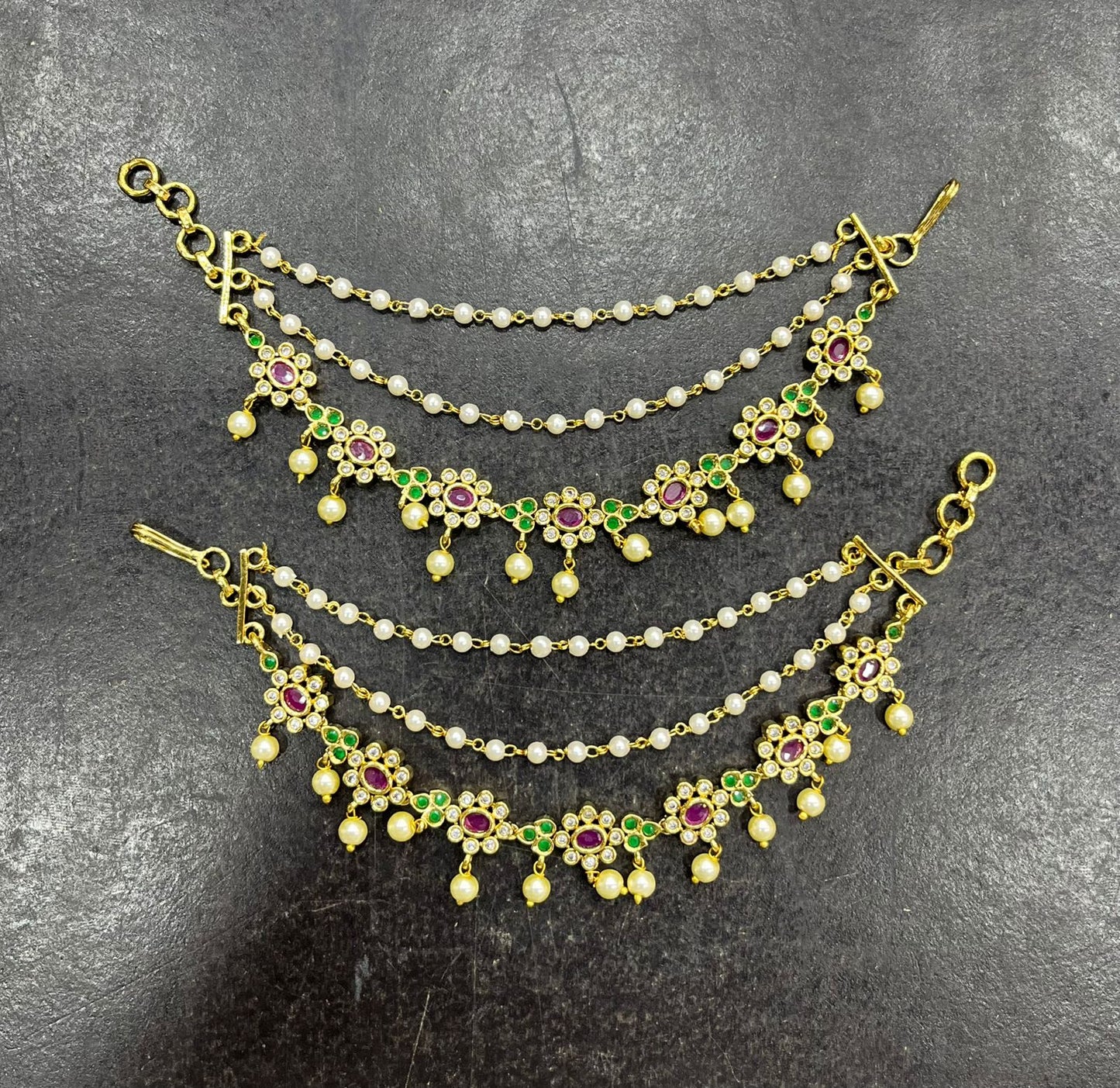 Premium Matt with Kempu Stones Ear Chains