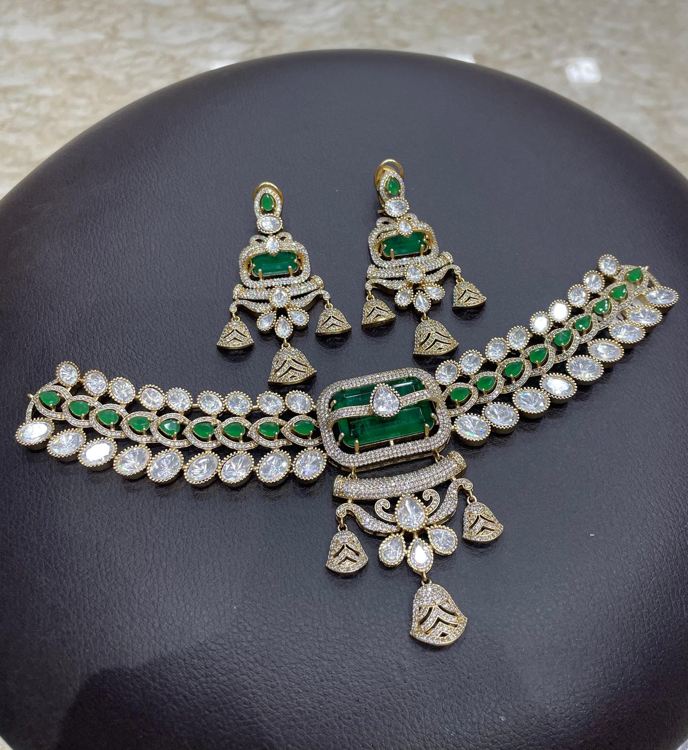 Victorian Polish AD and Mossianite Stones Bridal Neck Set