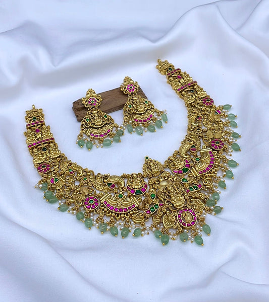 Nakshi work with Kundan Stones Bridal Necklace