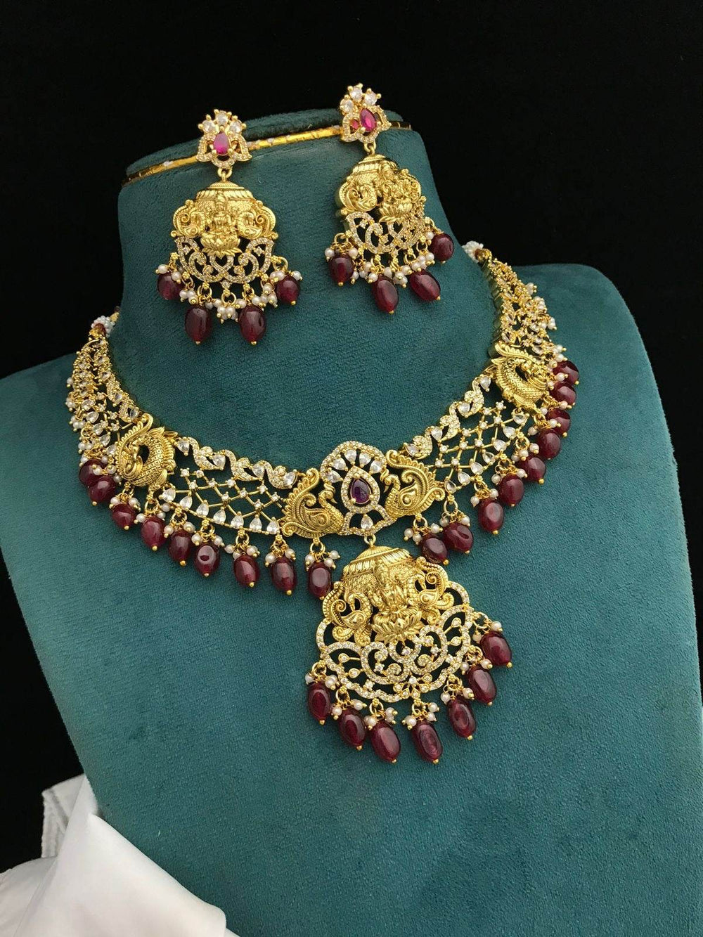 Nakshi work with AD Stones Necklace - Nakshatra Jewels