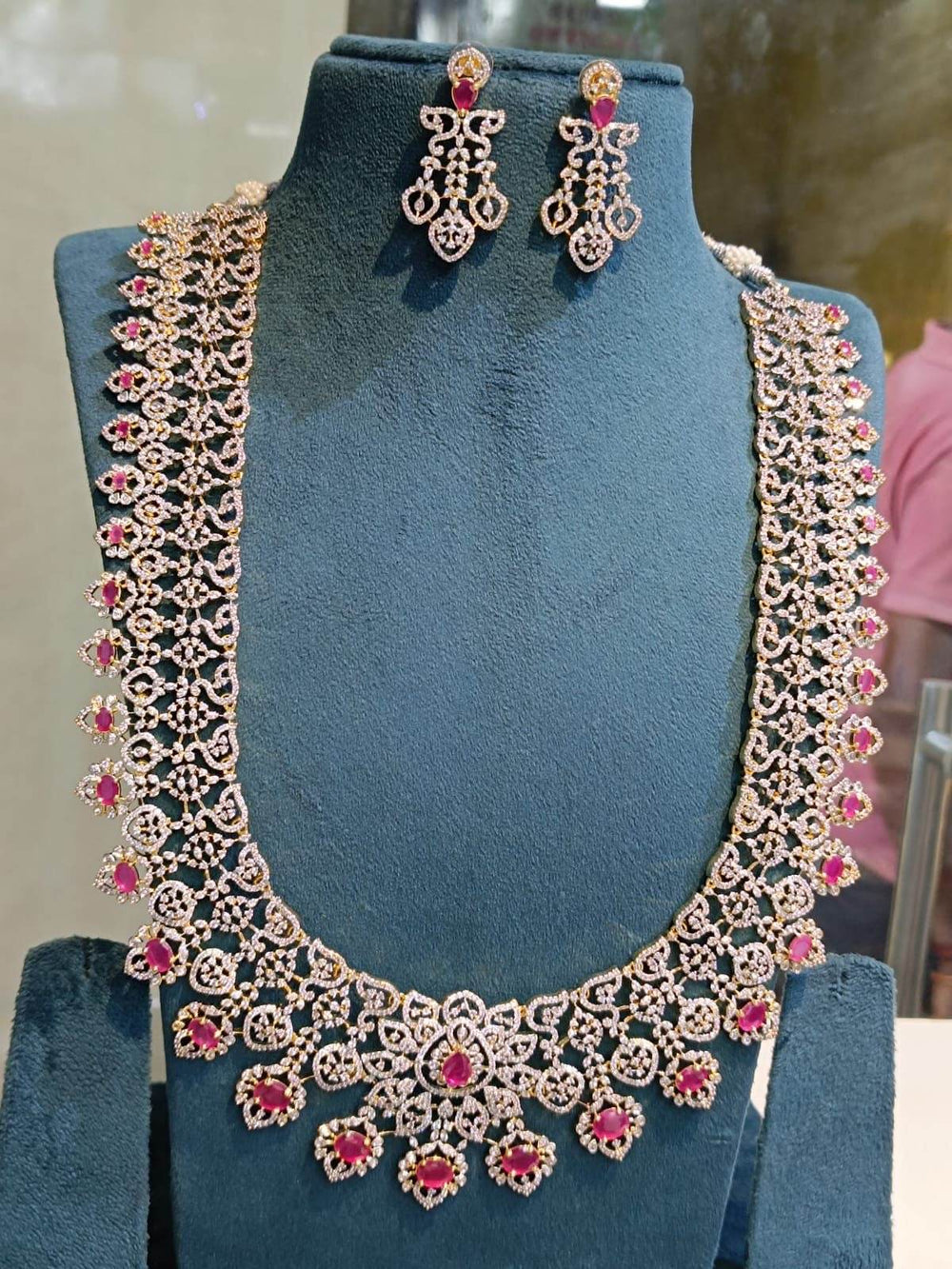 American Diamond Stones Bridal Haram - Nakshatra Jewels