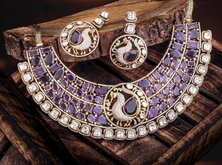 Victorian Polish with AD Stones Neck set - Nakshatra Jewels