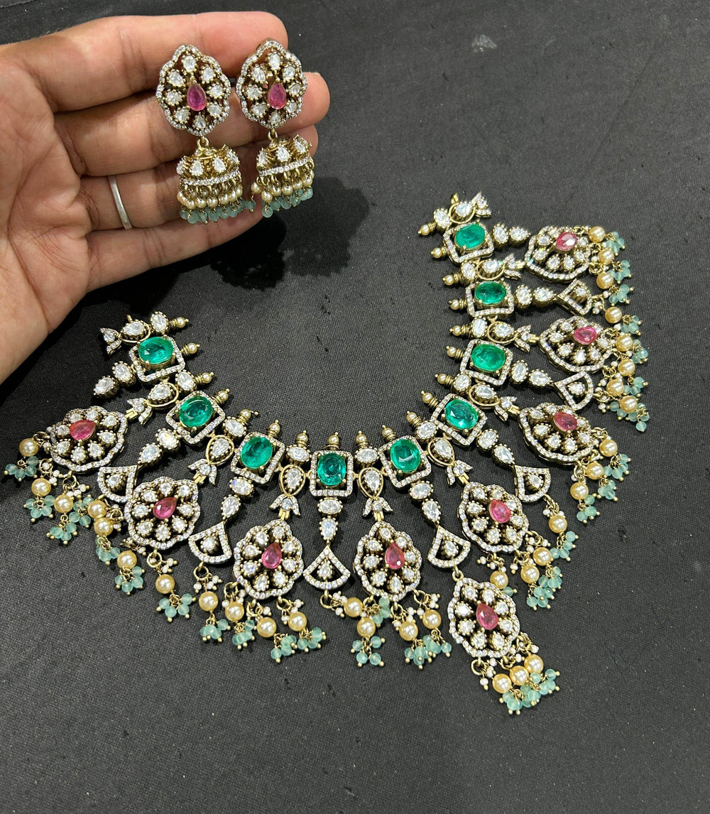 Moissanite and AD Stones Bridal Choker - Nakshatra Jewels
