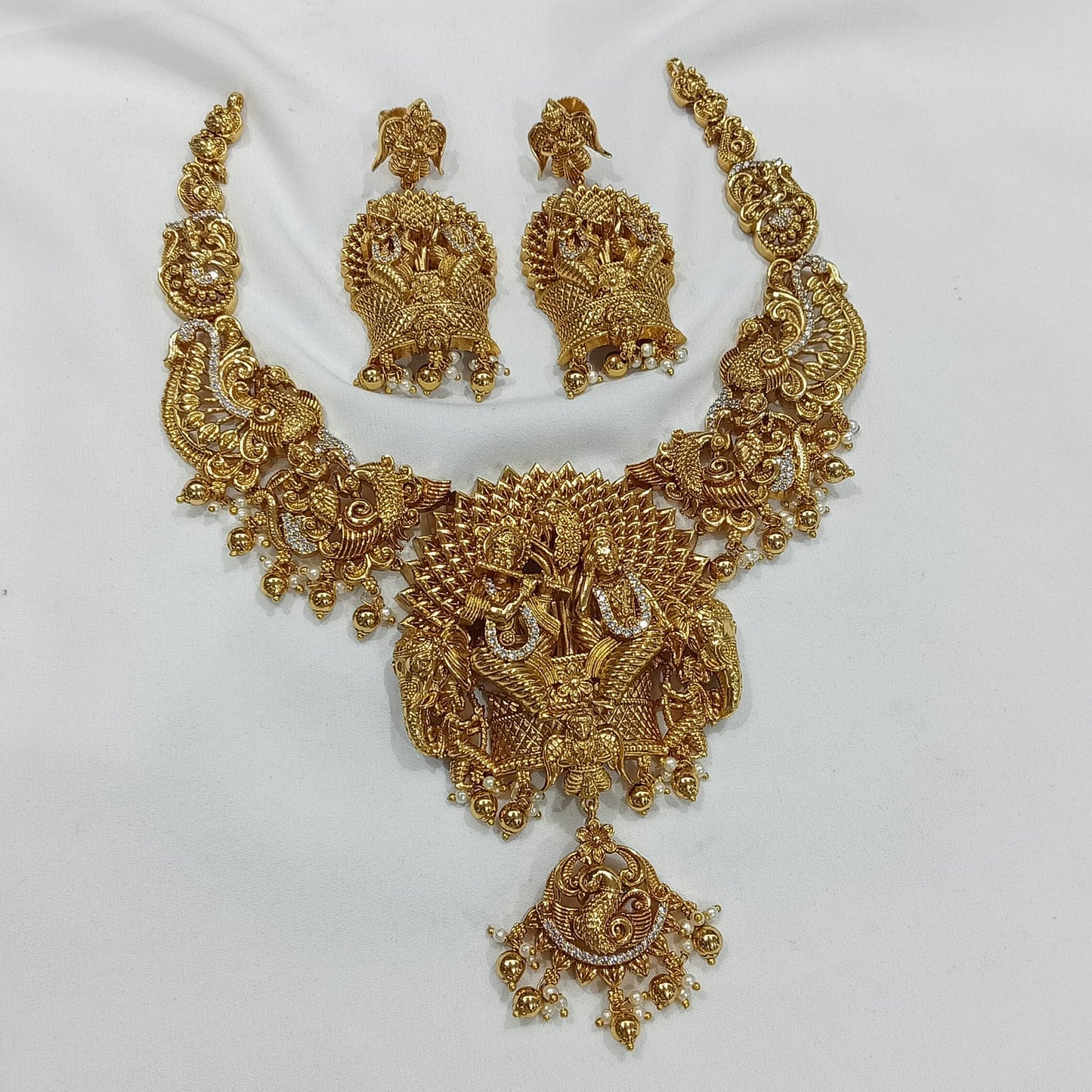 Nakshi Work with AD Stones Necklace (Gold Replica)