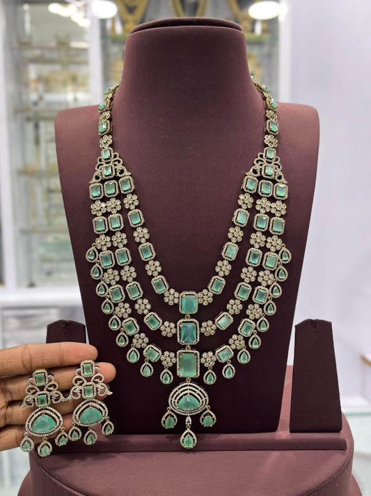 Victorian Polish with AD Stones Bridal Layer Haram - Nakshatra Jewels