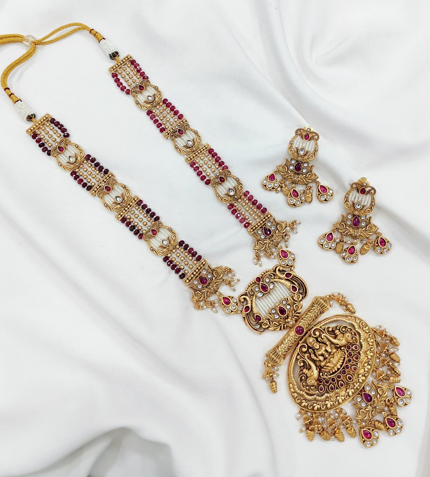 Nagasi work with Kempu Stones Pendent Beads Haram