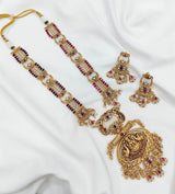 Nagasi work with Kempu Stones Pendent Beads Haram - Nakshatra Jewels