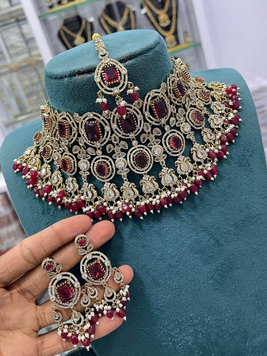 Victorian Polish with AD Stones Bridal Choker - Nakshatra Jewels