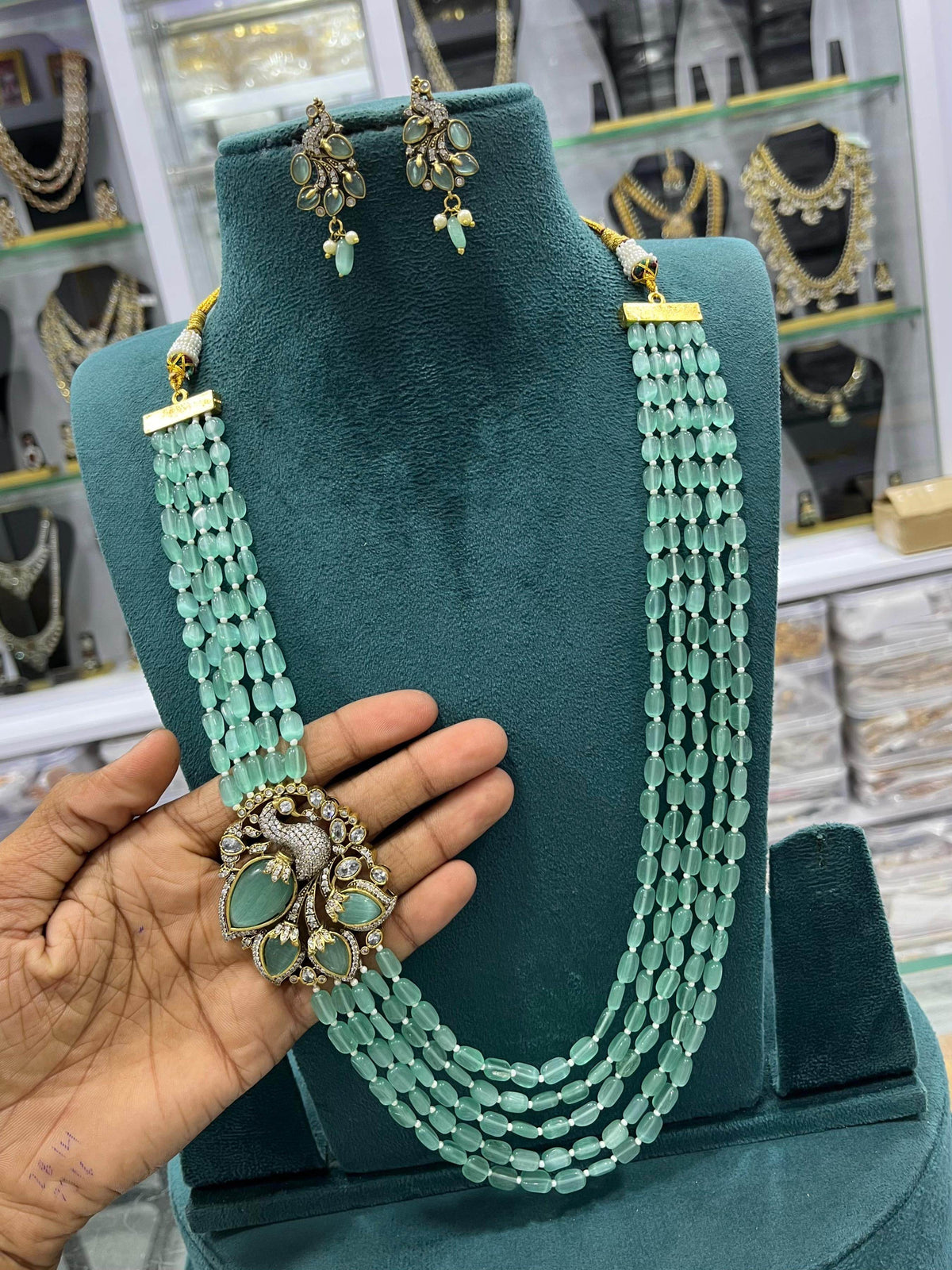 Victorian Polish AD Stones Side Pendent with Beads Haram