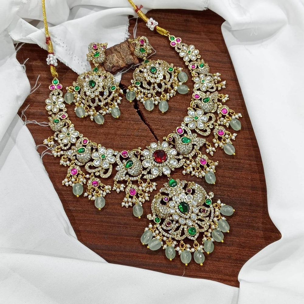 Victorian Polish AD & Jadau Stones Bridal Necklace - Nakshatra Jewels