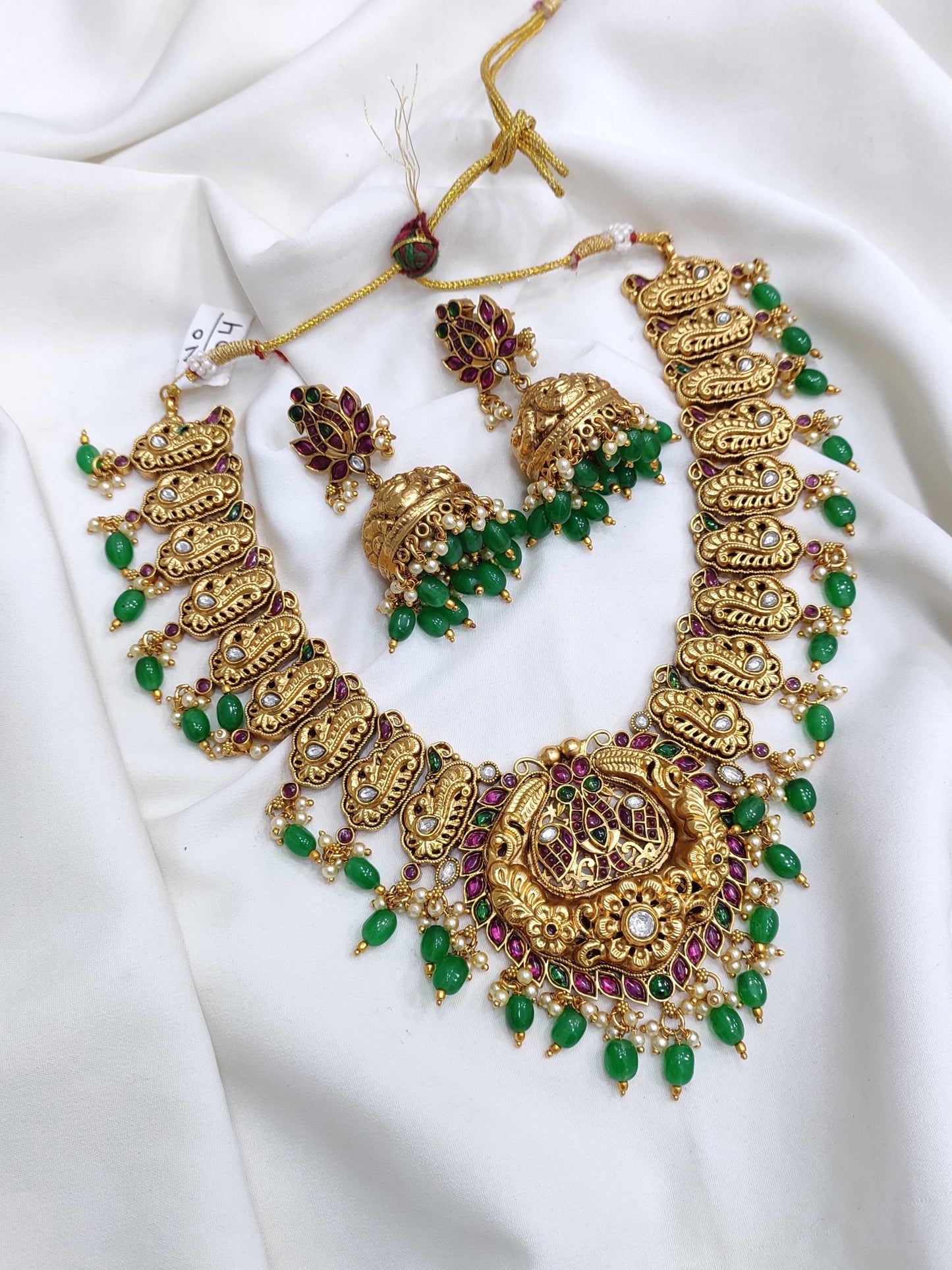 Nagasi Work with Kempu Stones Bridal Necklace