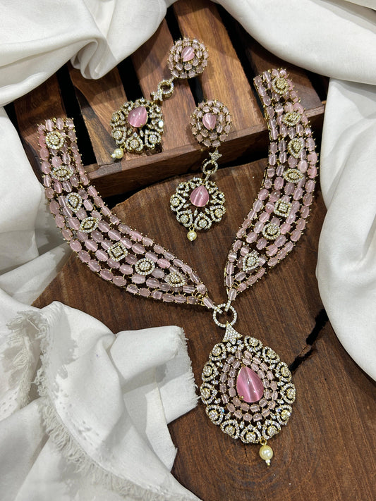 Victorian Polish AD Stones Bridal Neck Set